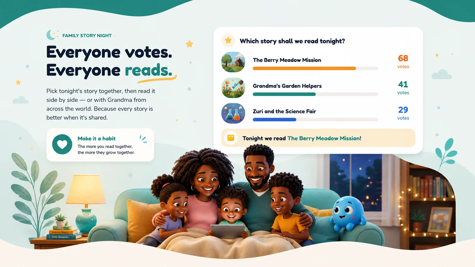 Family story night — everyone votes, everyone reads